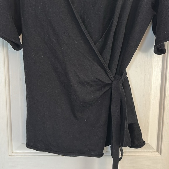 Boston Proper Black Wrap Blouse with Tie Front cotton cashmere blend small - Picture 2 of 4